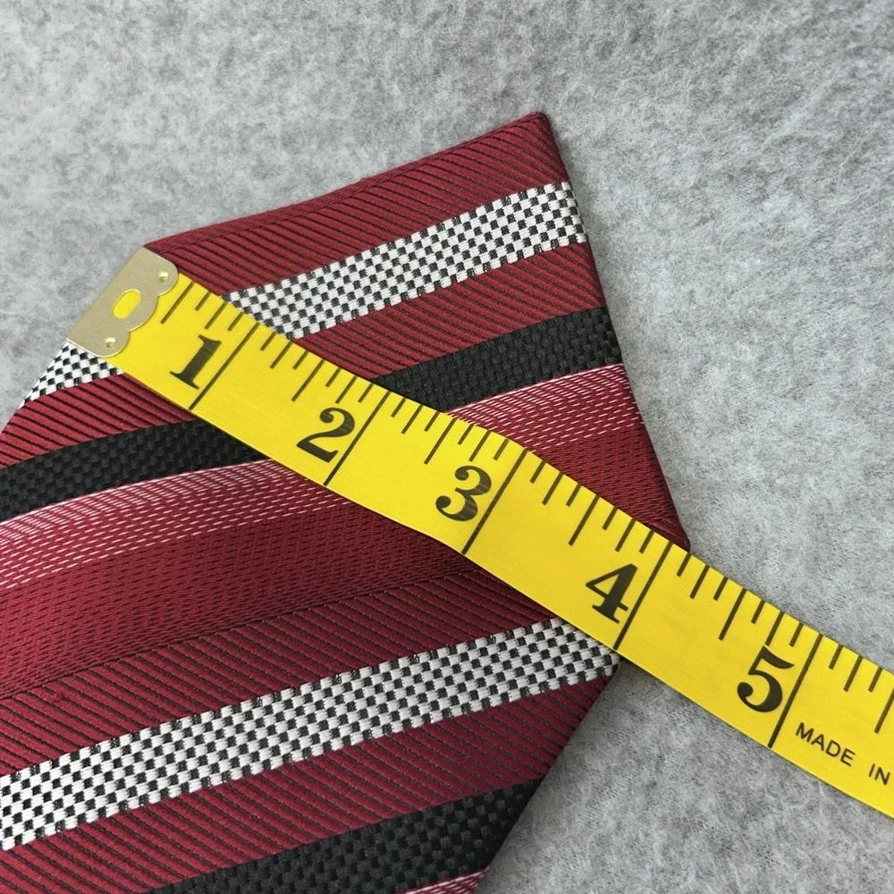 Mens 100% Silk Wide Striped Necktie Red Black White Self Tipped 60